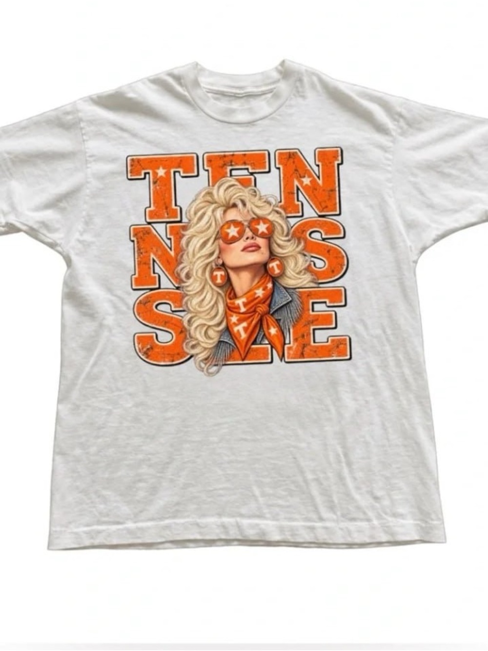 White Tee with Orange Tennessee Dolly Parton Retro Graphic